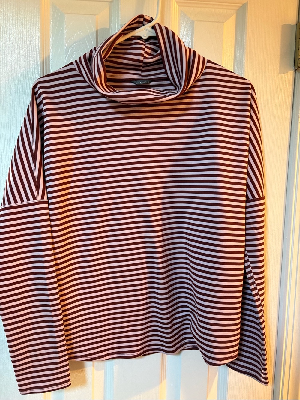 oiselle Burgundy and White Striped Turtleneck Tunic